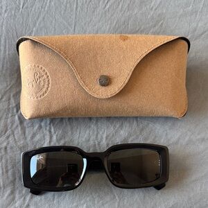 Ray-Ban Black Rectangle Sunglasses with Tan Suede Case
